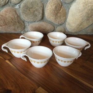 Pyrex Corelle Corning Ware Butterfly Gold Hook Cups Set of 6
